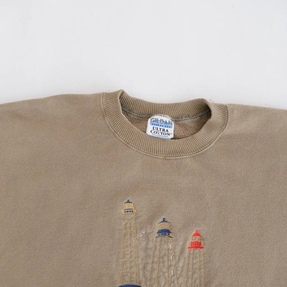 VTG 90'S Gilden  Activewear Heavyweight Lighthouses Sand Crew Neck Sweater XL - Picture 7 of 9